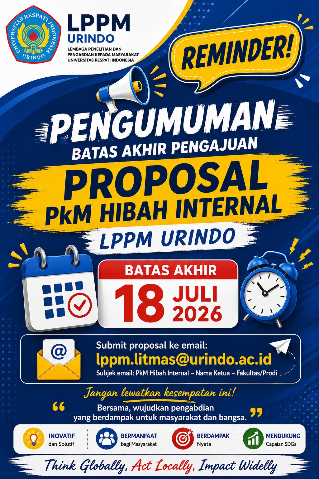 Batas Akhir Pengajuan Proposal PKM Hibah Internal LPPM URINDO
